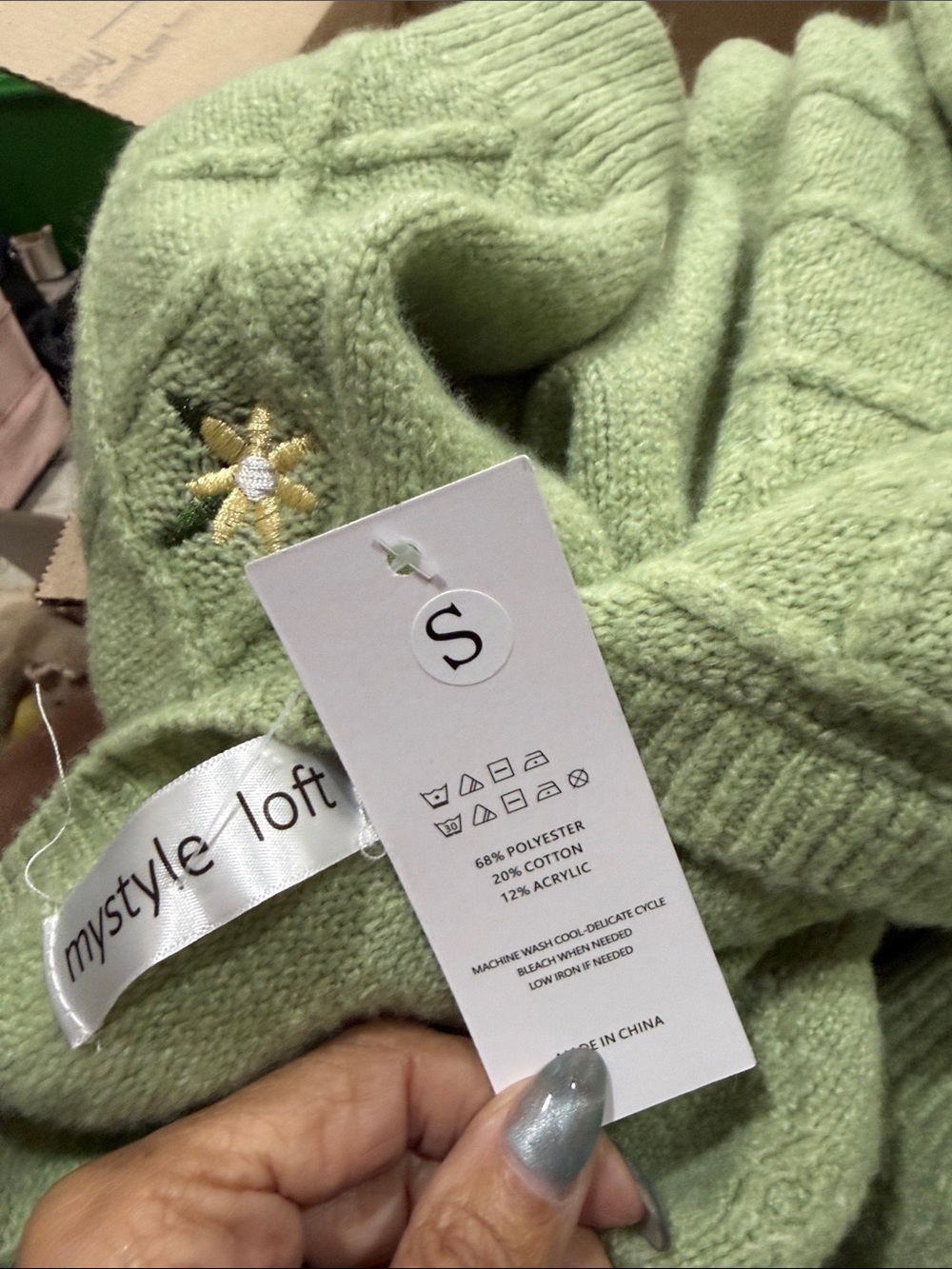 Trendyol embroidered knitted cardigan in mint green size small - Picture 5 of 5